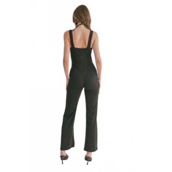 NWT Sage The Label Icon Square Neck Jumpsuit Black Straight Leg Size Small - Picture 4 of 11